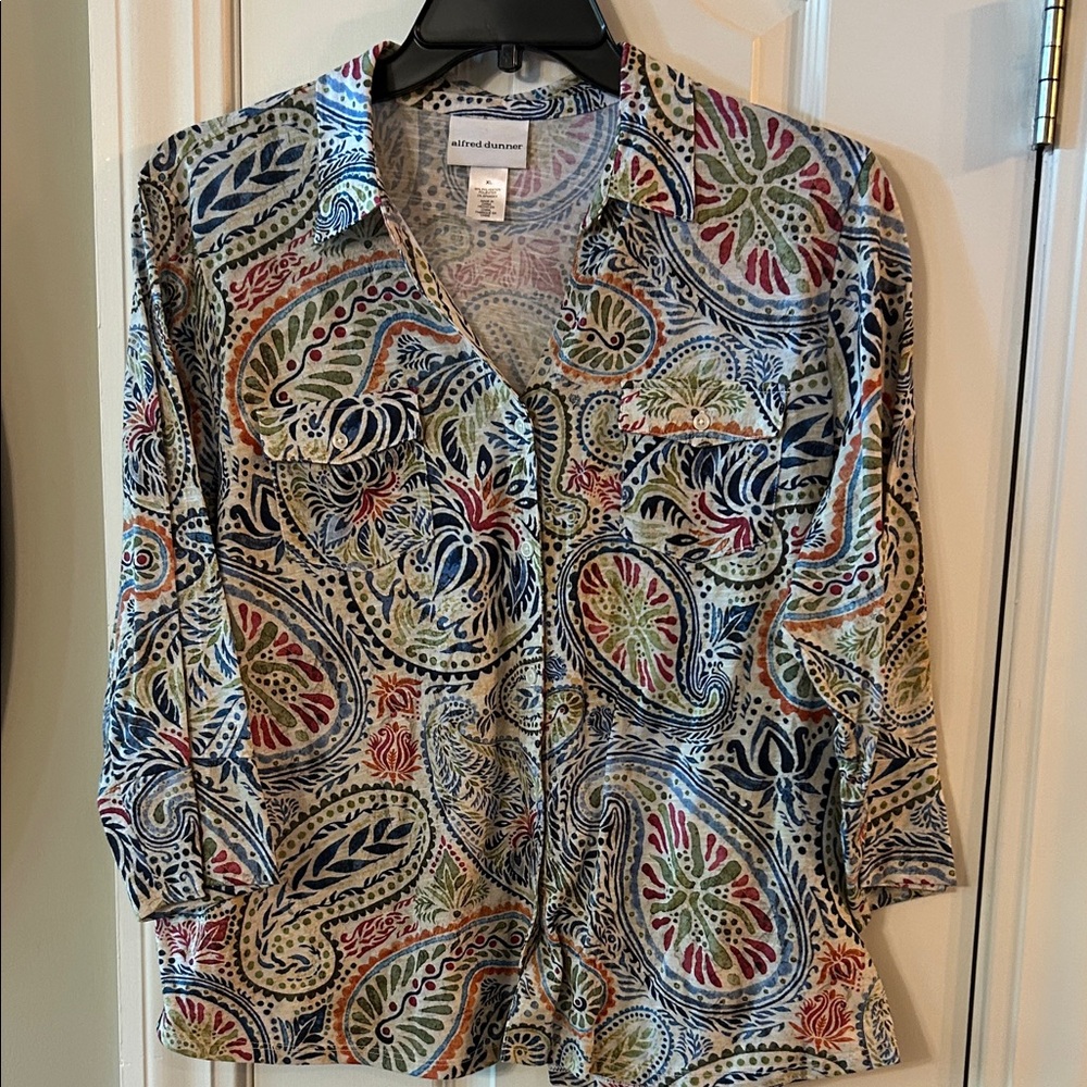 Alfred Dunner Women's Paisley Blouse in Blue, Red, and Green